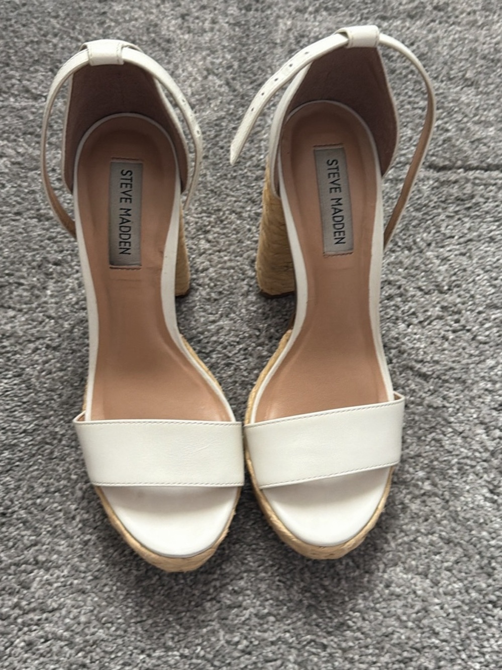 Steve Madden Cream Braided Platform Sandals with Ankle Strap - Picture 2 of 4